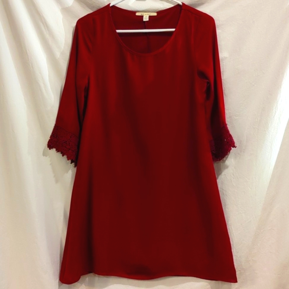 Miami | Berry Wine Crepe Dress with Center Back Lace and Lace Trim Sleeve | XS